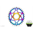 absoluteBLACK, chainring, OVAL, MTB, for Shimano, DIRECT MOUNT, compatible with HG+ 12-speed chain, PVD RAINBOW oil slick, 28 teeth